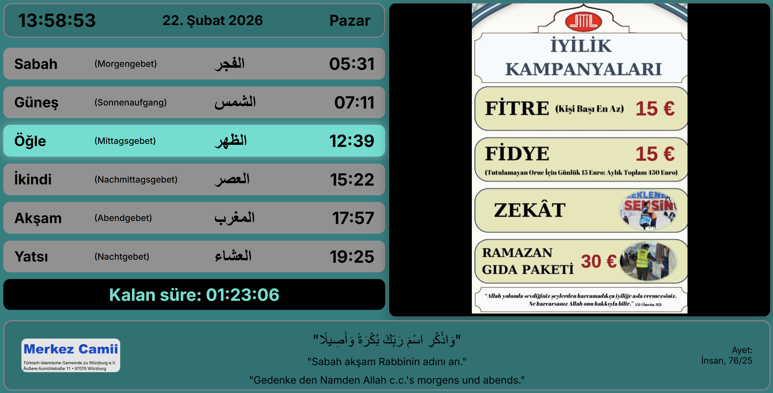 VakitScreen Beispielansicht